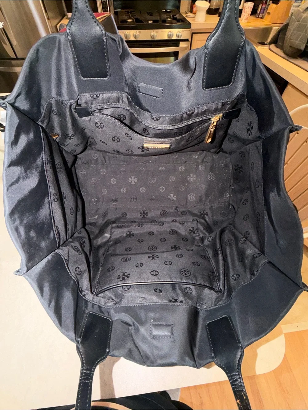Tory Burch Black Nylon Tote with Embossed Logo